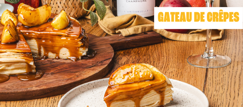 Gâteau de crêpes aux pommes et caramel